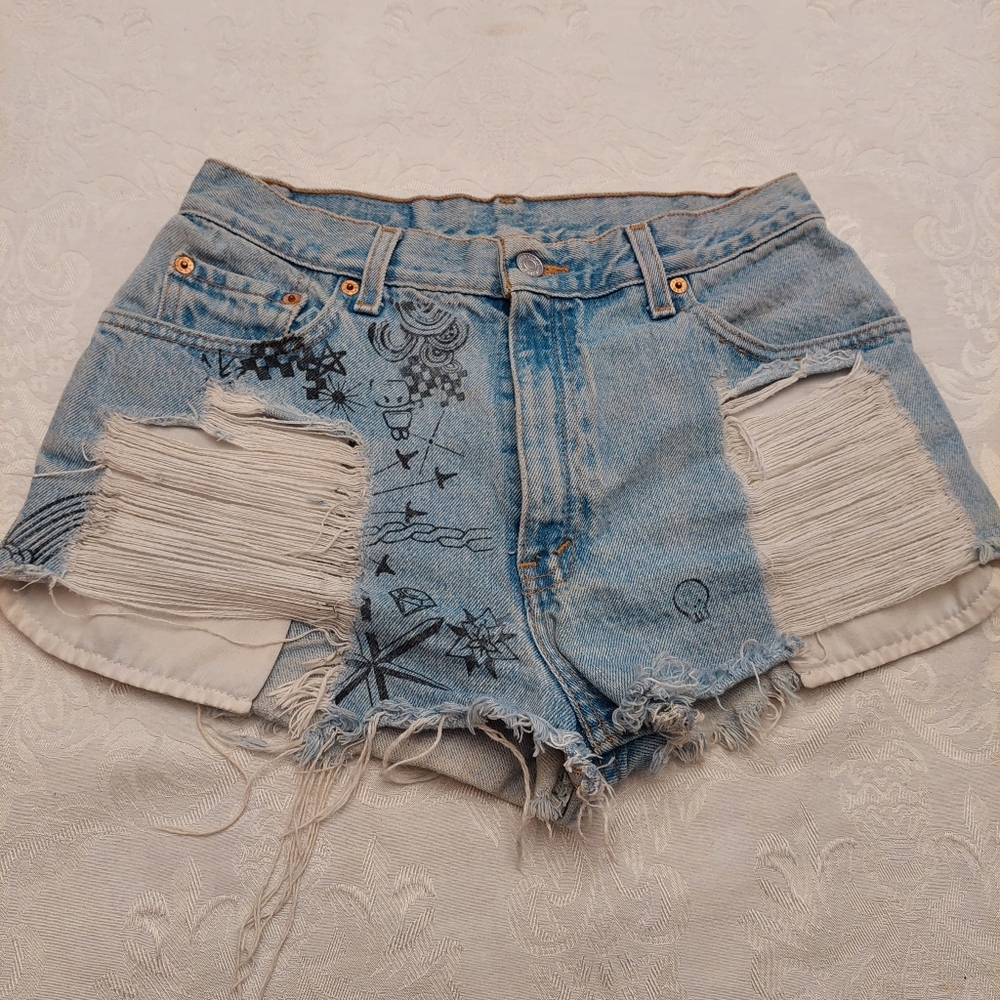 Distressed Blue Jean Shorts